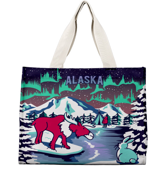 Alaska Moose Northern Lights Travel Tote