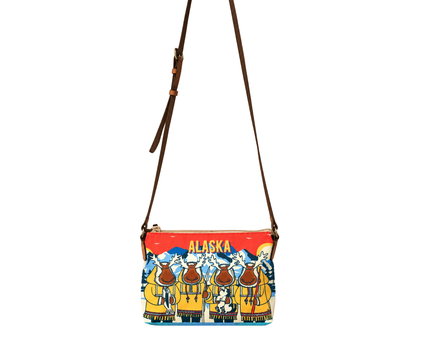 Alaska Moose Eskimos Crossbody Bag w/ Leather Strap