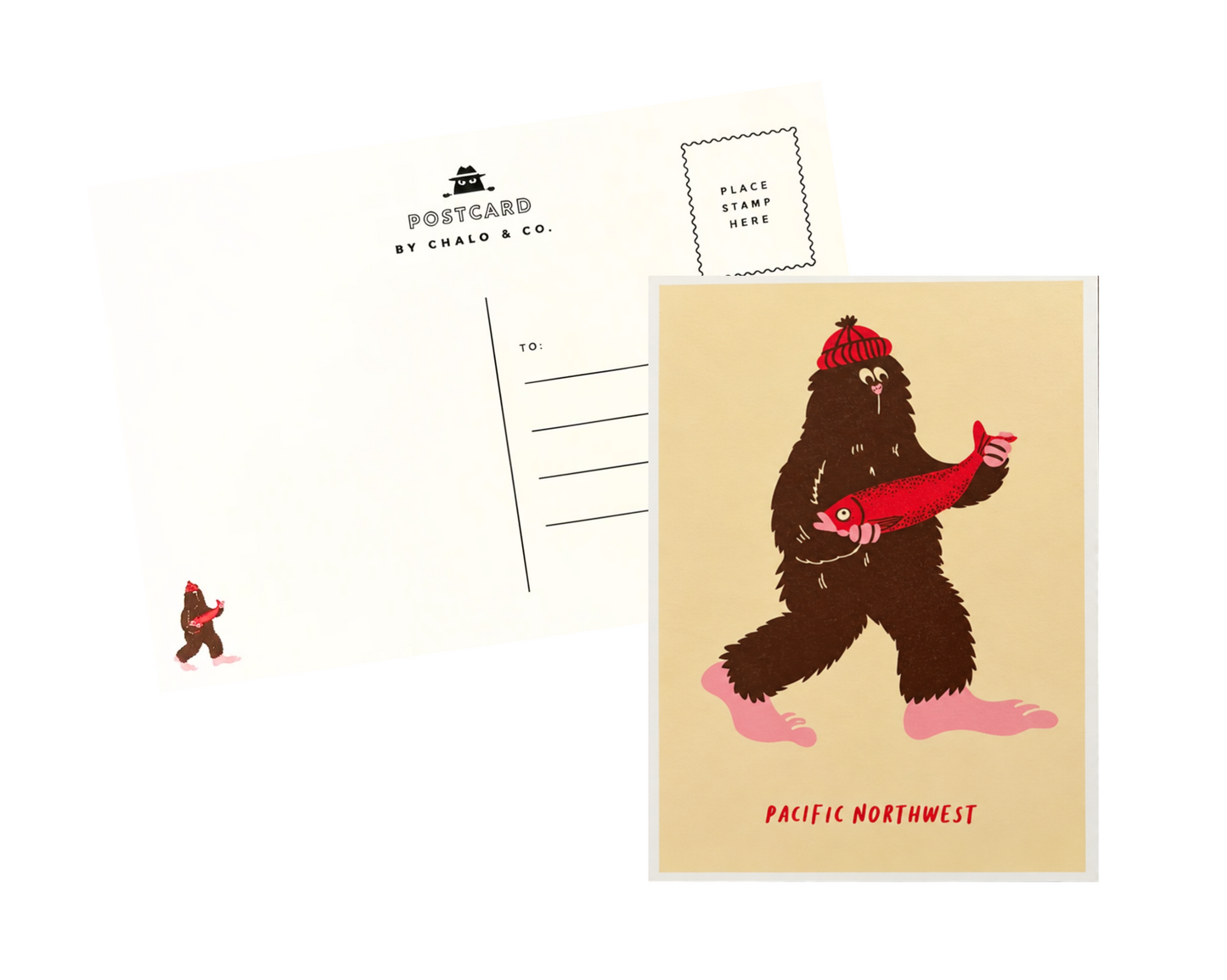 PNW Big Foot Holding Salmon Postcard