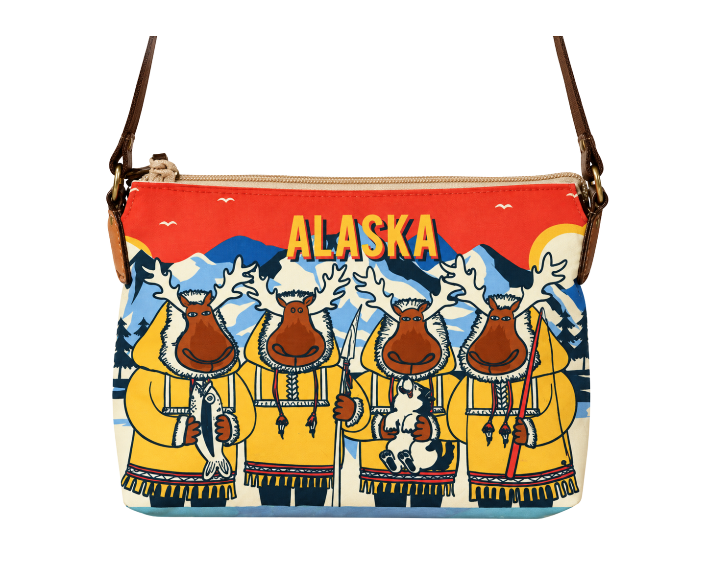 Alaska Moose Eskimos Crossbody Bag w/ Leather Strap