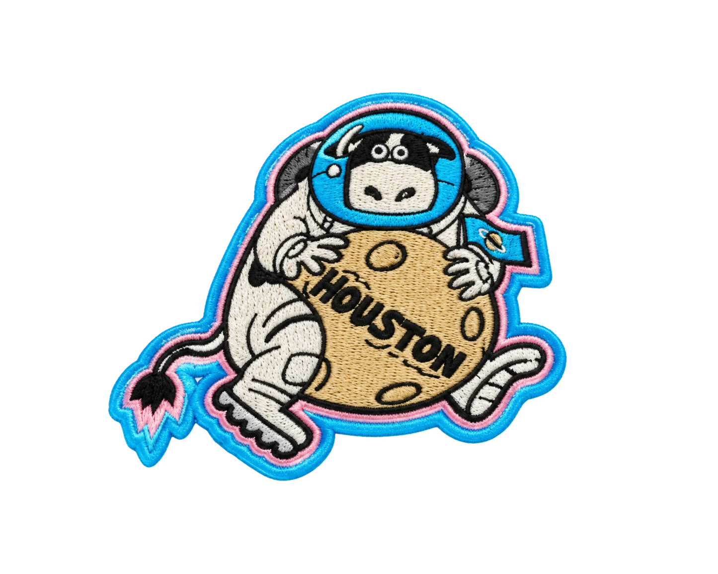 Texas Cow on the Moon Iron On Patch