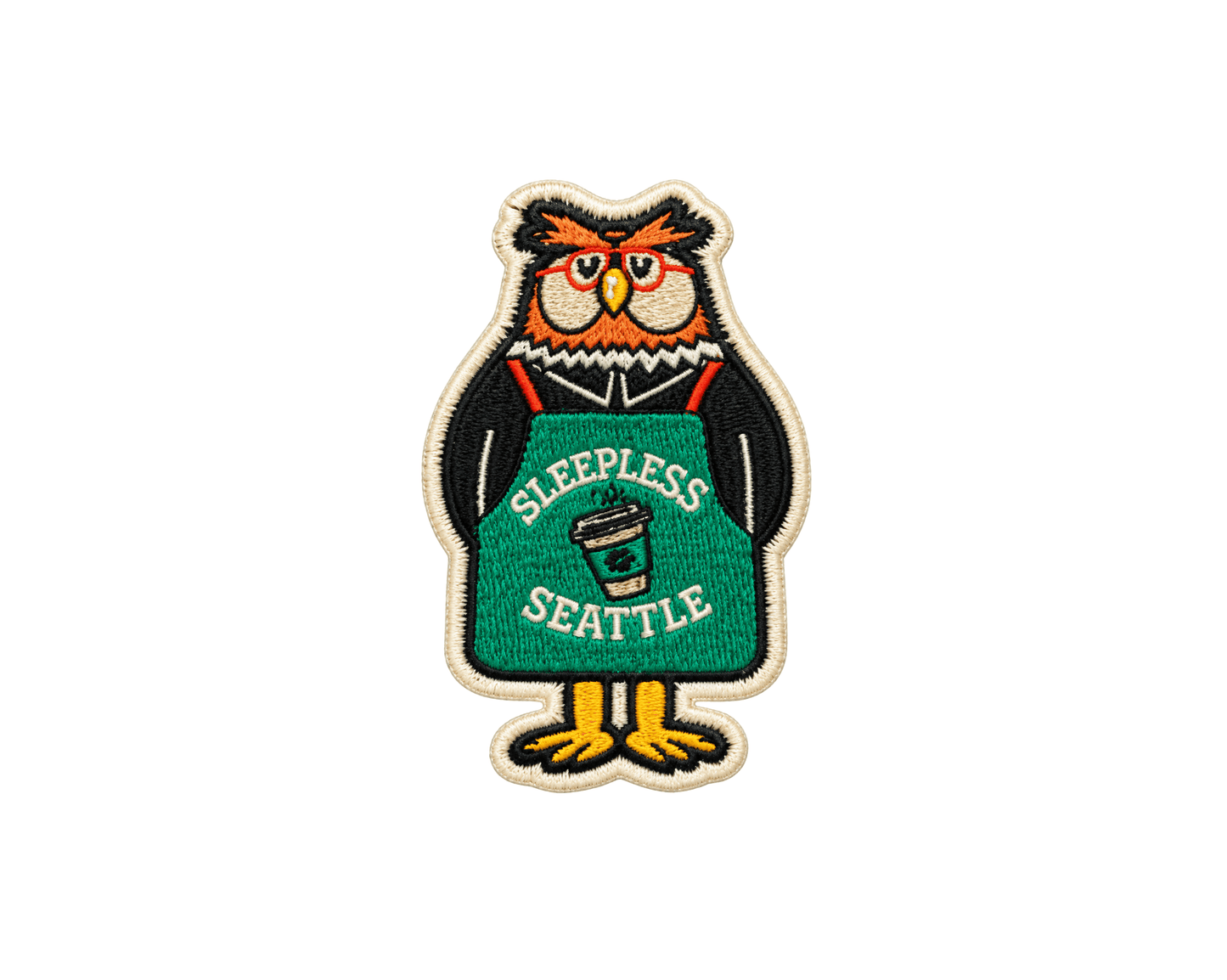 Seattle Owl Barista Iron On Patch