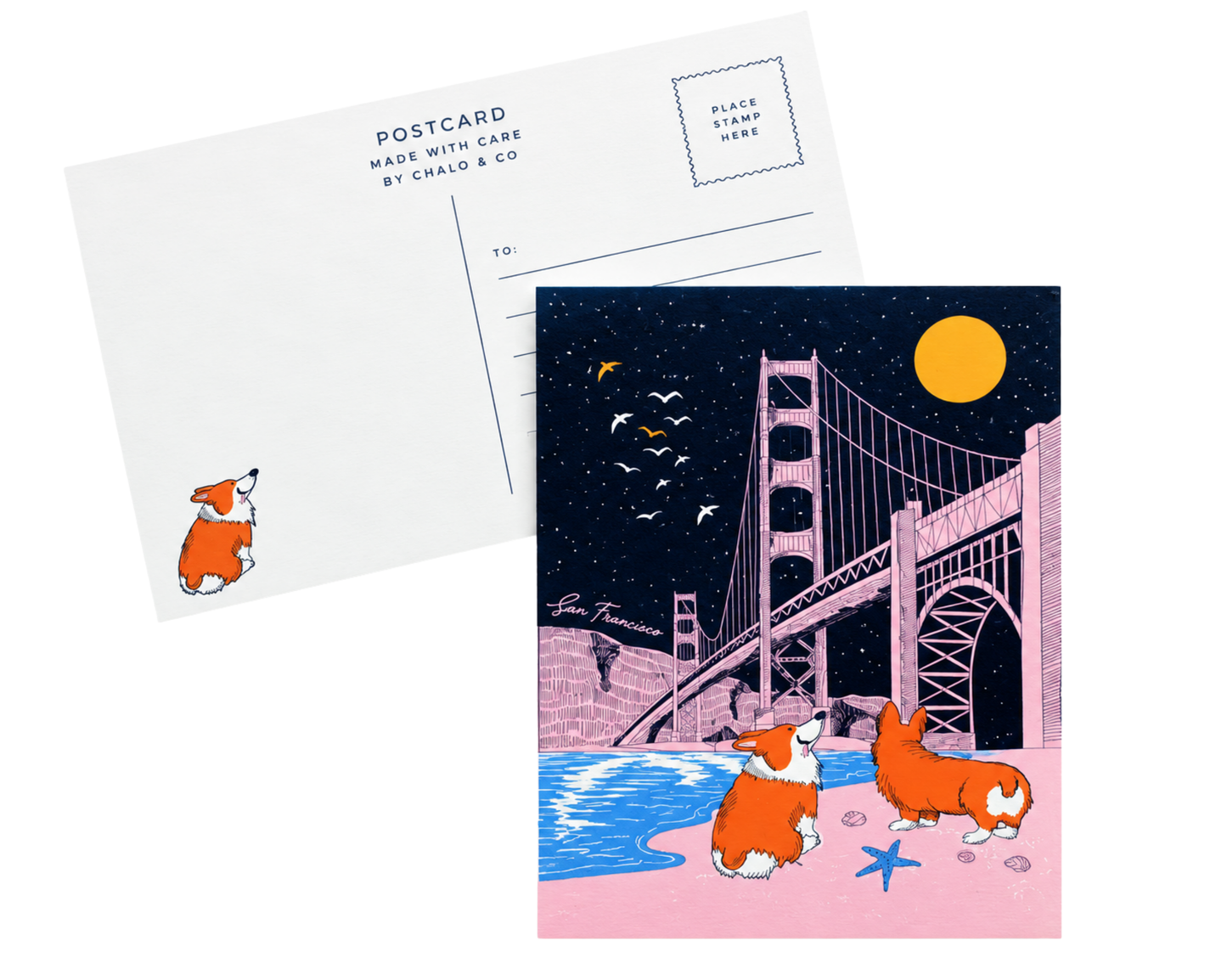 SF Corgi by the Bridge Postcard