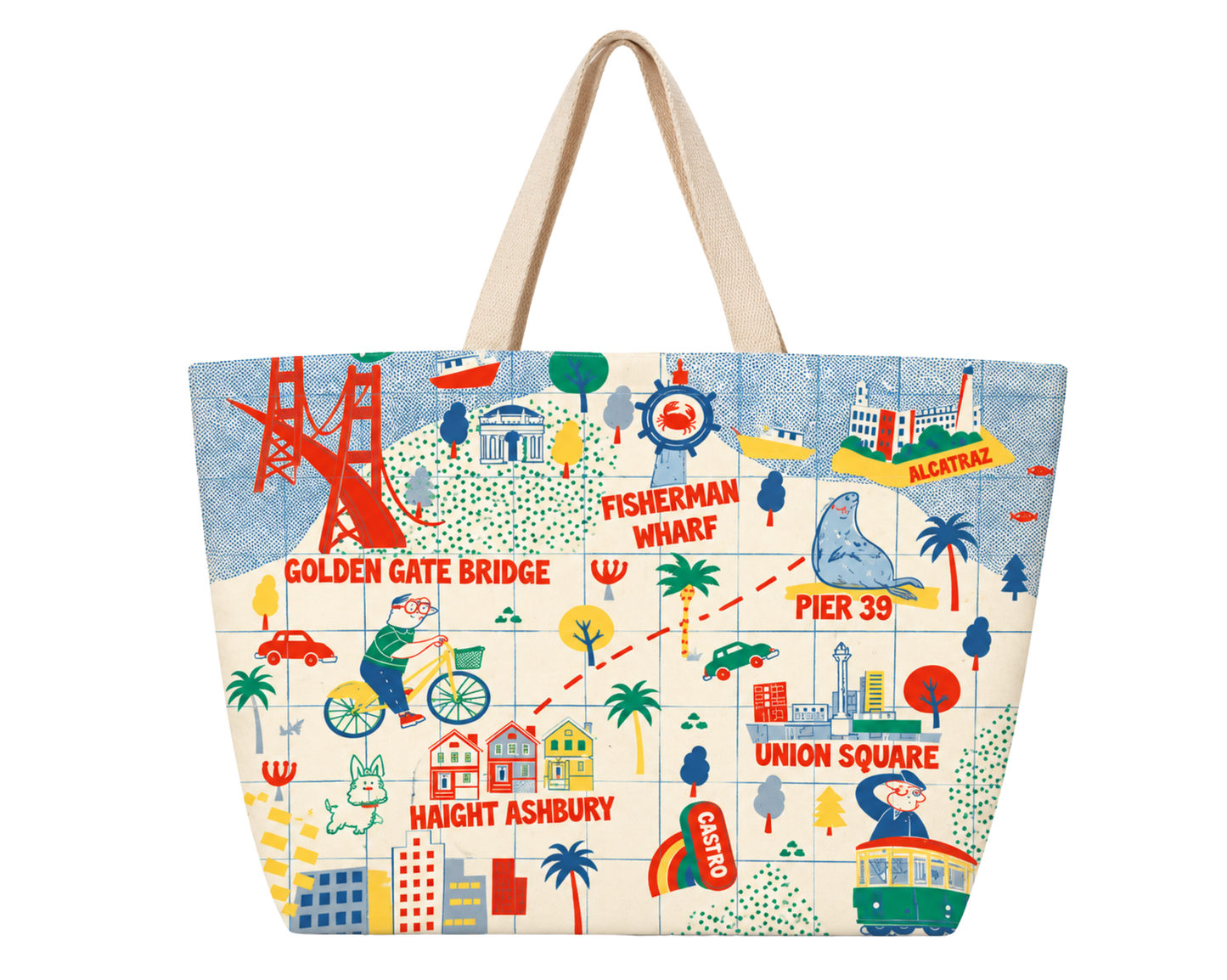 SF Map Simple Large Tote
