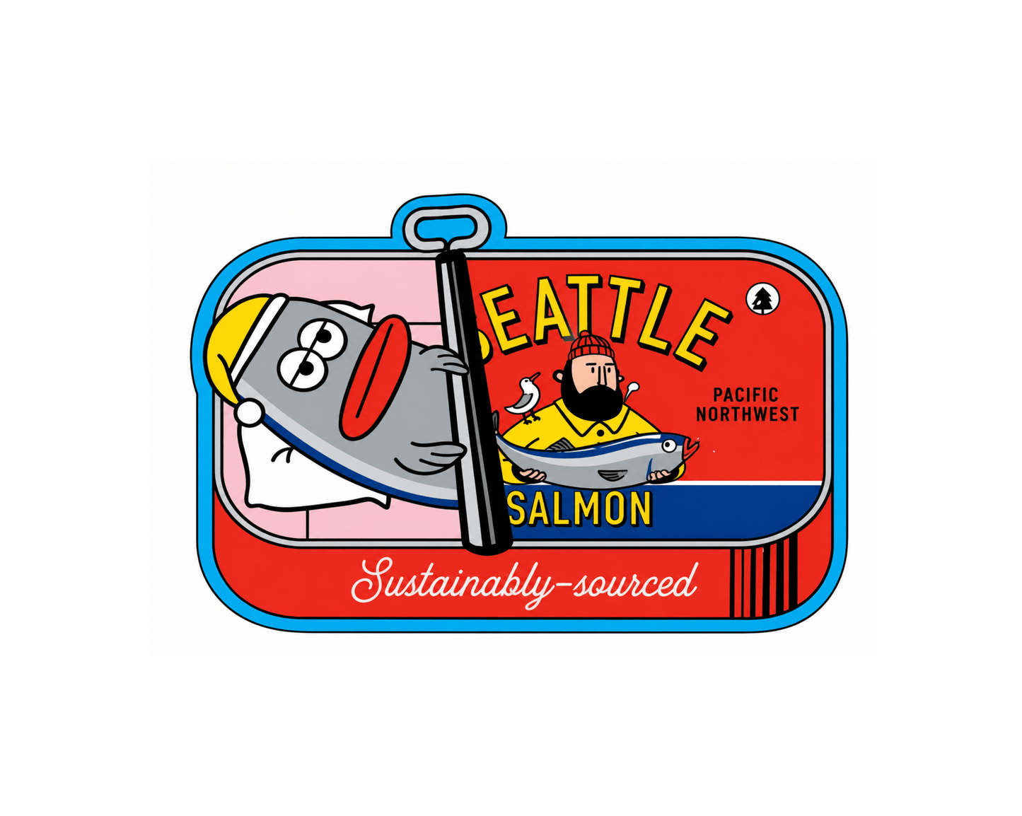 Seattle Sleepy Salmon Can Sticker