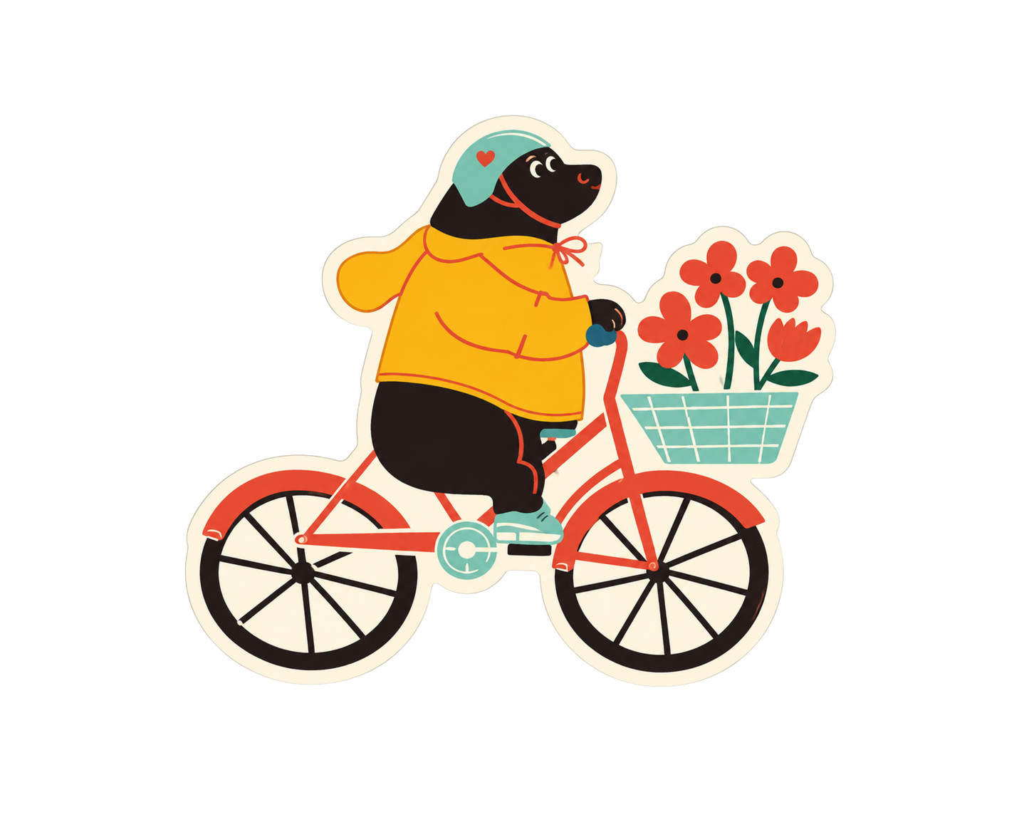 California Bear Riding Bicycle with Flower Stickers