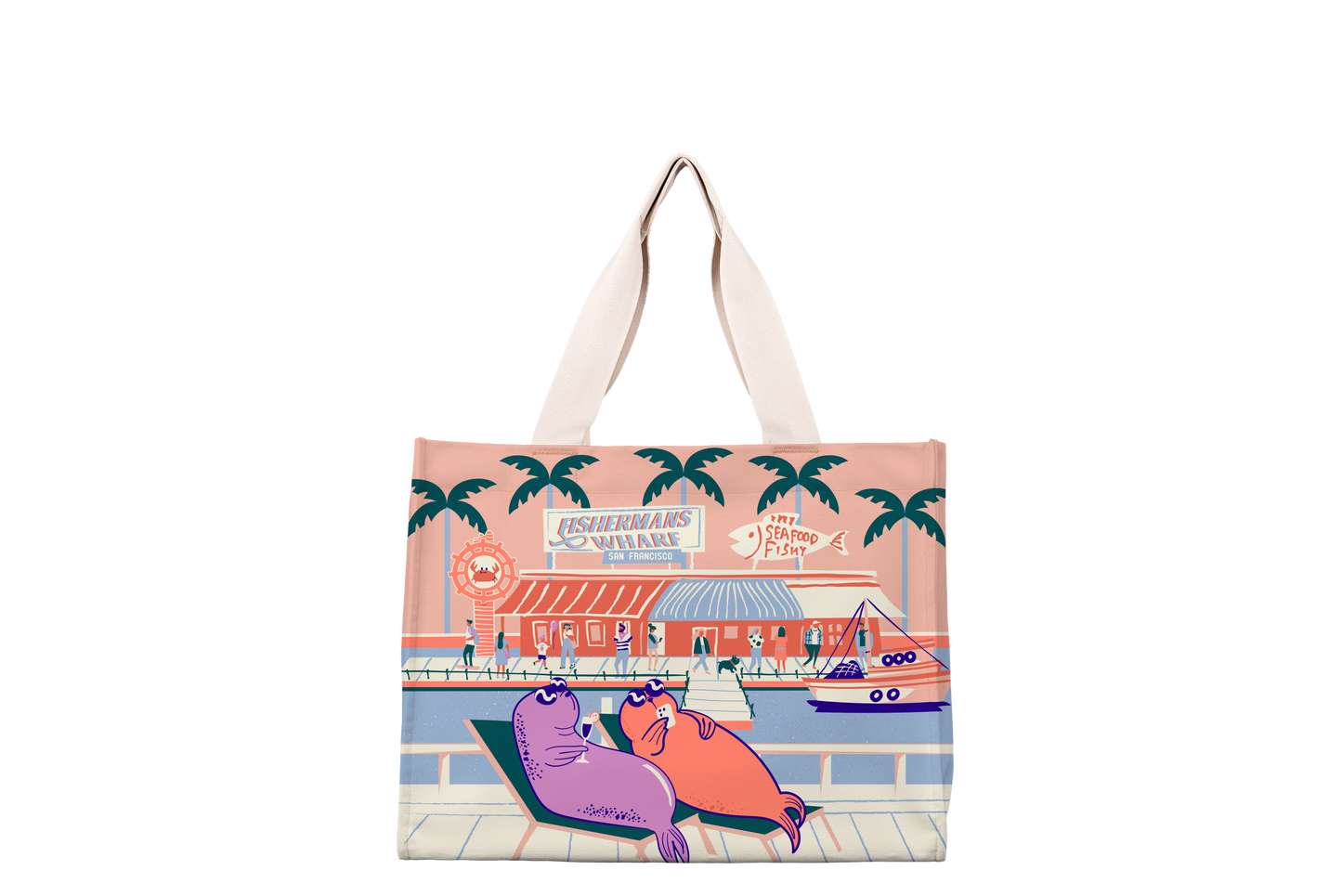 SF Sunbathing Seal Fisherman Wharf Travel Tote Front