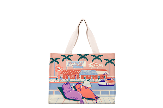 SF Sunbathing Seal Fisherman Wharf Travel Tote Front