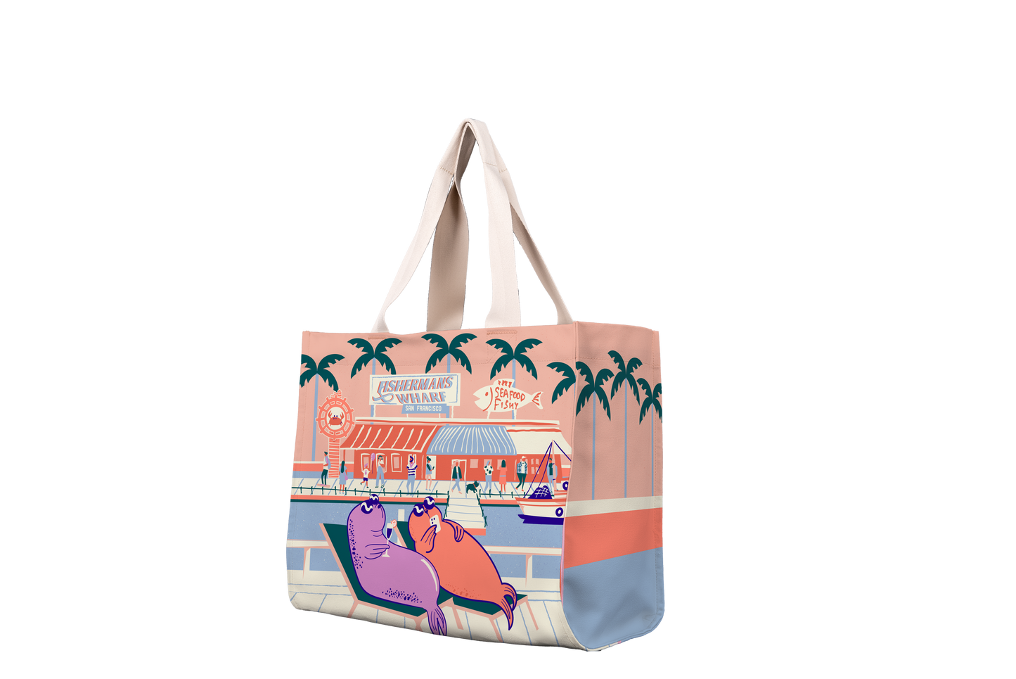 SF Sunbathing Seal Fisherman Wharf Travel Tote Front