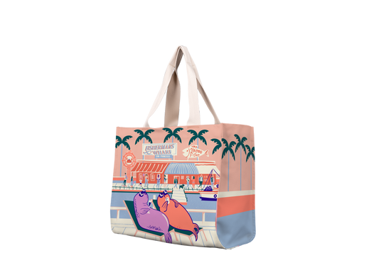 SF Sunbathing Seal Fisherman Wharf Travel Tote Front