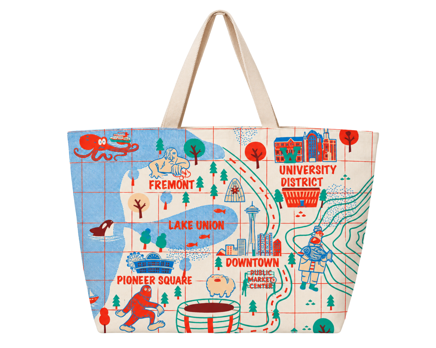 Seattle Map Simple Large Tote