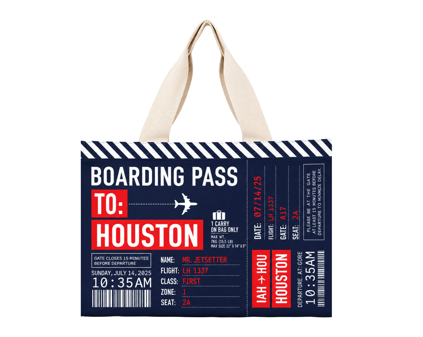 Houston Boarding Pass Travel Tote