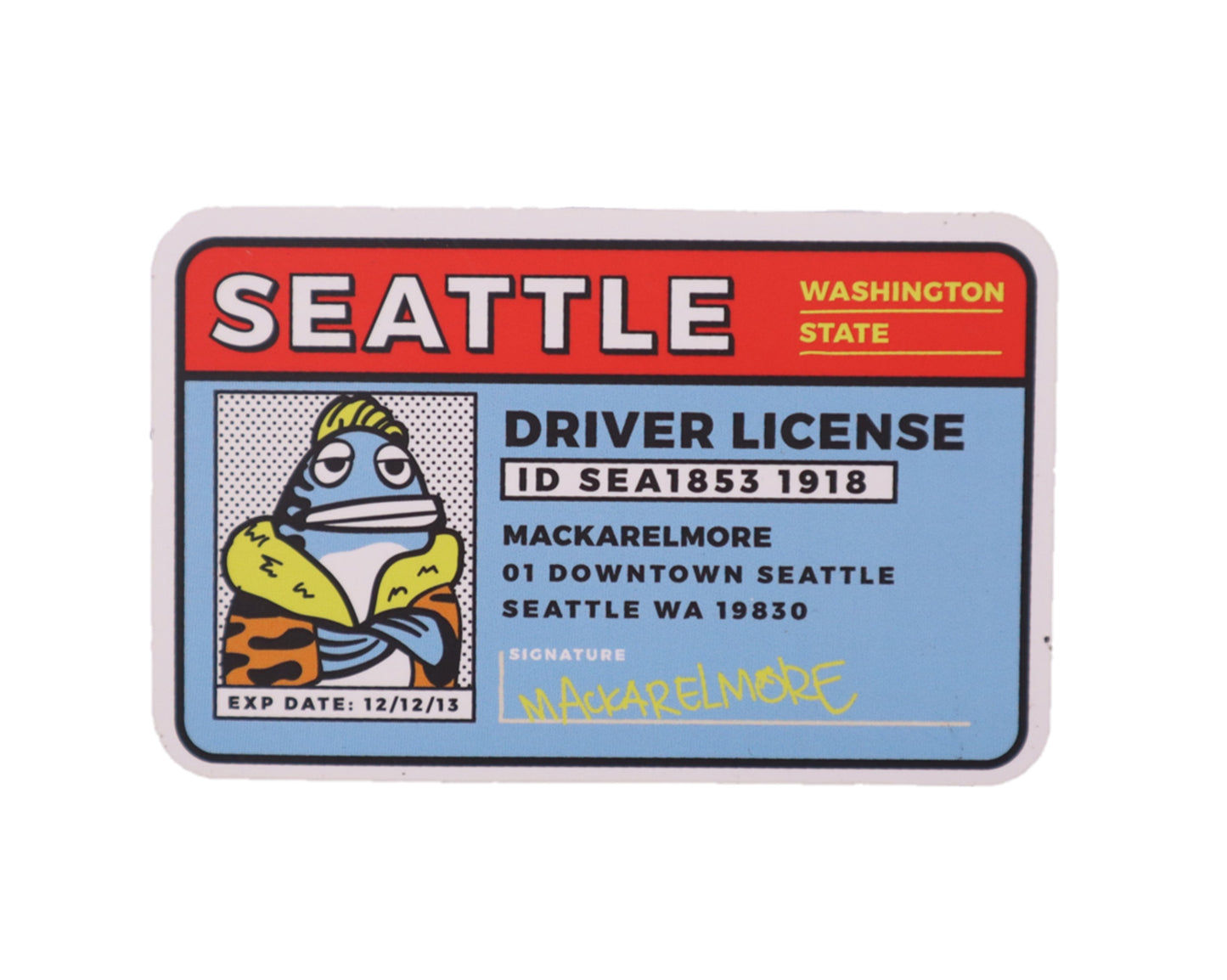 Seattle Mackerelmore Driver's License Sticker