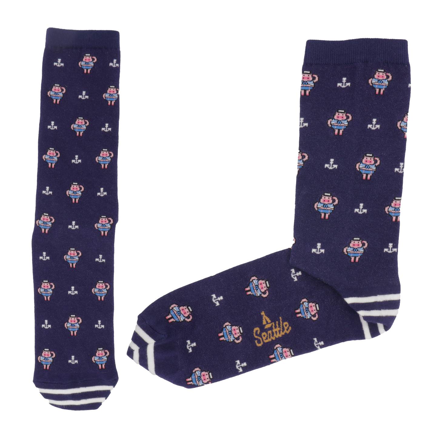 Seattle Piggies Sailor Print Crew Socks
